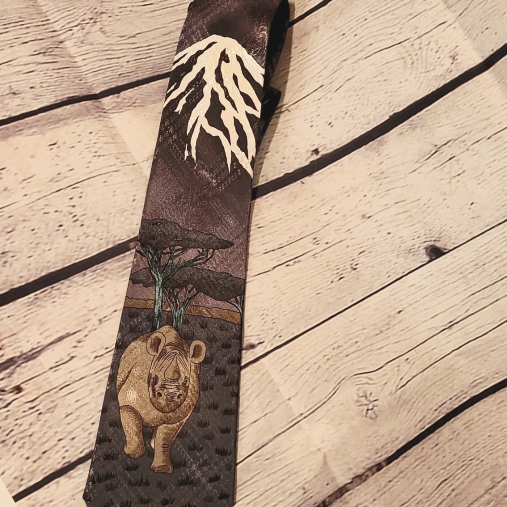 Rhino Safari Mens handmade Necktie Gray Purple Themed Event